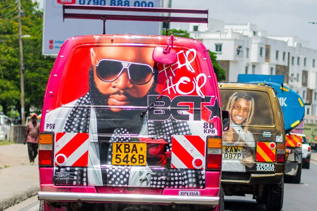 A colorful and artistic Kenyan Matatu minibus in Nairobi for low-cost local transportation
